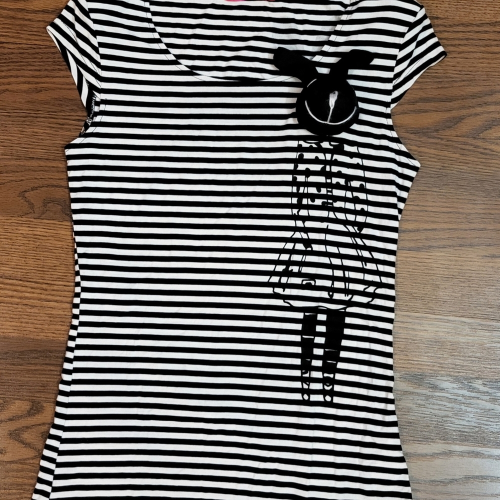 WHIMSICAL 2002 Y2K Striped Shirt Top Shoulder Pads 3D PLUSH BUNNY HEAD Sz L